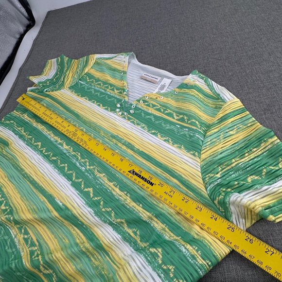 Alfred Dunner Womens Top Short Sleeve Shirt Plus 2X Short Sleeve Yellow Green Wh - Picture 6 of 11